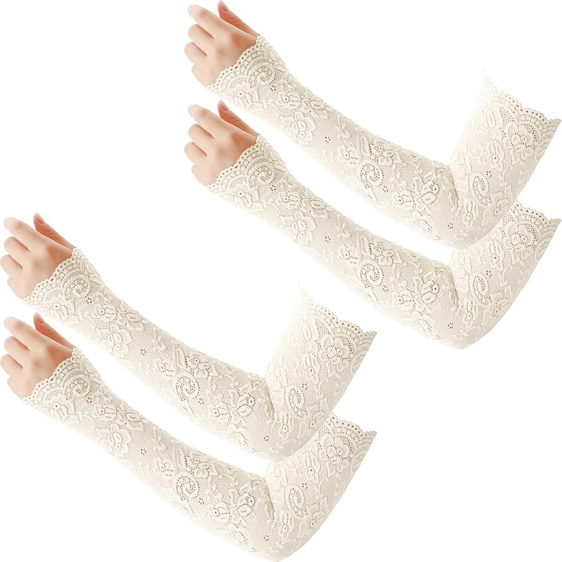 RainFlowwer Lace Arm Sleeves For Women Wedding Sleeve, Floral Long Fingerless Lace Gloves for Bridal Party Prom Costume - Image 1